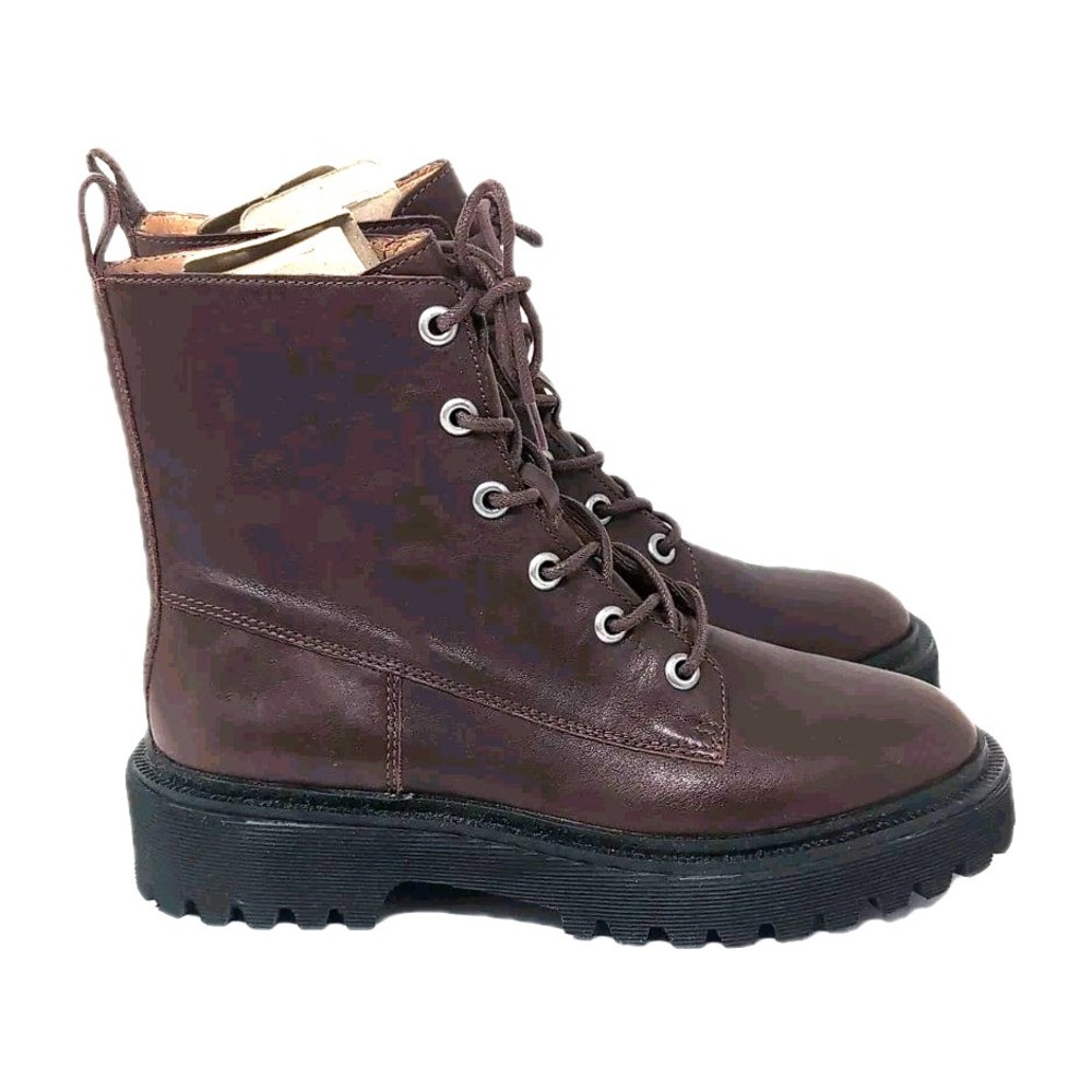 Madewell The Rayna Leather Lug Sole Boots Womens Size 8.5 Dark Cabernet NEW NWOB